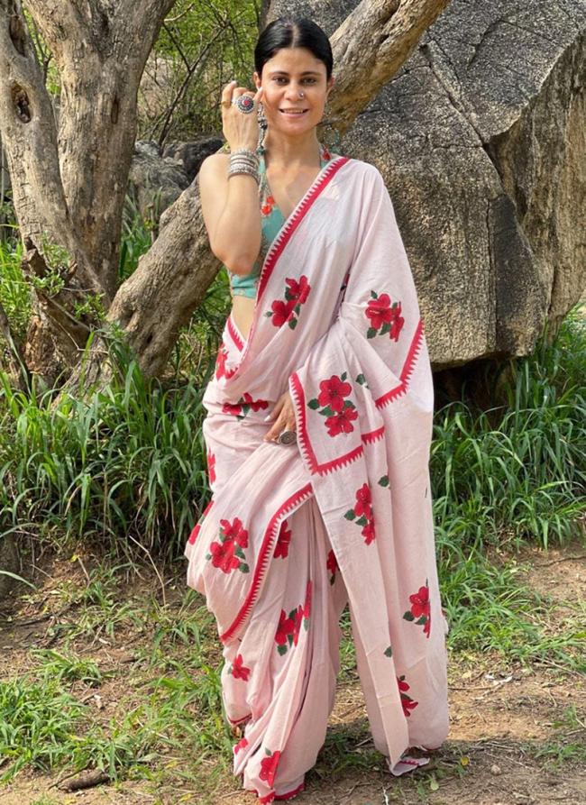 Mono Cotton Pink Daily Wear Printed Saree